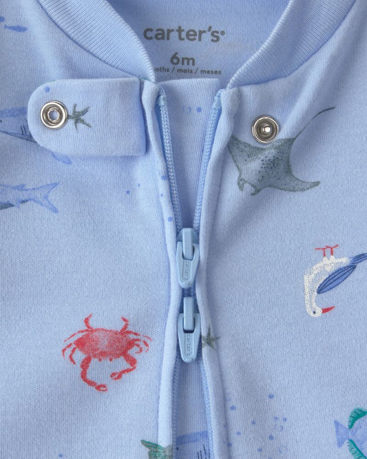 Carter's Baby Sea Animals 2-Way 100% Cotton Zip Sleeper - Blue
