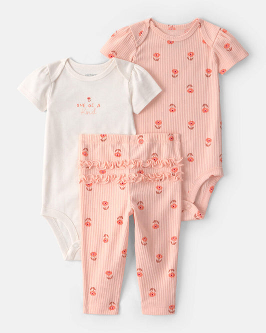 Carter's Baby Girl 3-Piece Floral Bodysuits & Pant Set - Pink