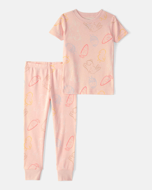Carter's Baby Girl Easter Bunny 100% Cotton Snug Fit 2-Piece Pyjama Set - Pink