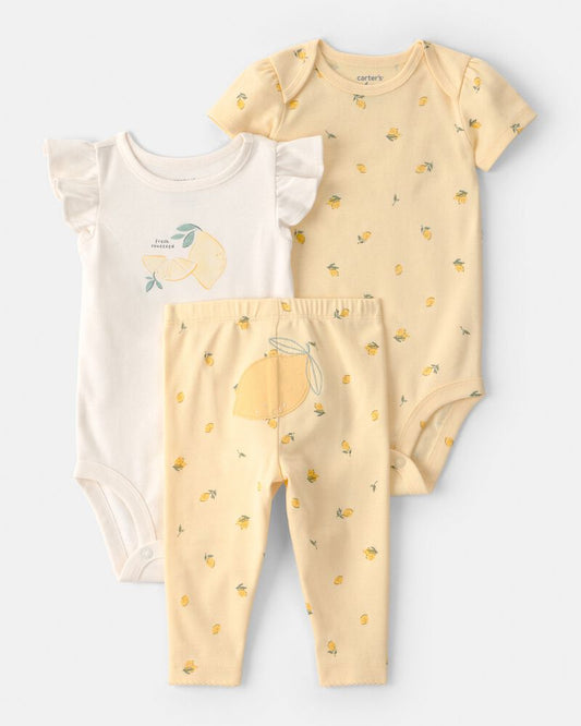 Carter's Baby Girl 3-Piece Lemon Bodysuits & Pant Set - Yellow/White