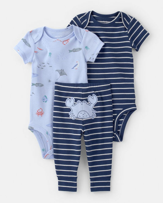 Carter's Baby Boy 3-Piece Sea Animal Bodysuits & Pant Set - Blue