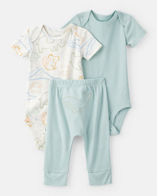 Carter's Baby 3-Piece Animal Bodysuits & Pant Set - Blue/White