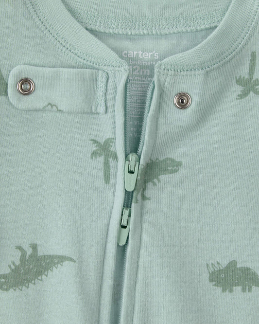 Carter's Baby Dinosaur 100% Cotton Snug Fit 1-Piece Pyjama Set - Green