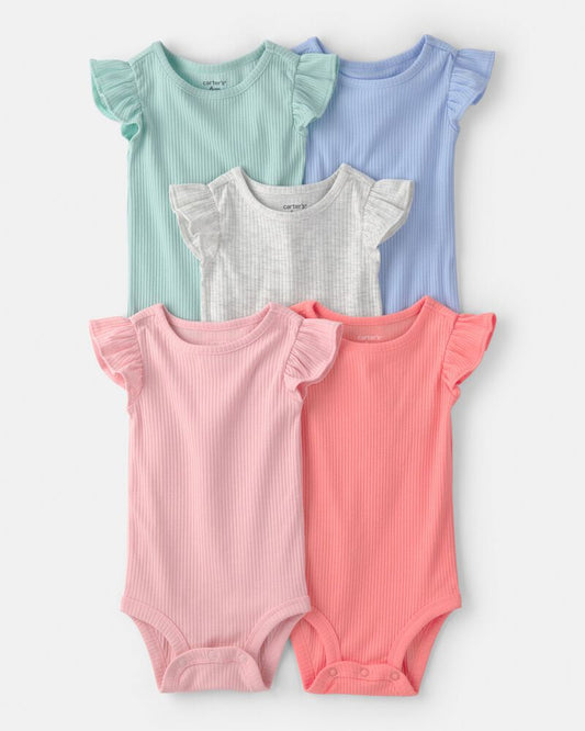 Carter's Baby Girl 5-Pack Ruffle-Sleeve Multipack Bodysuits - Pink/Blue/Green