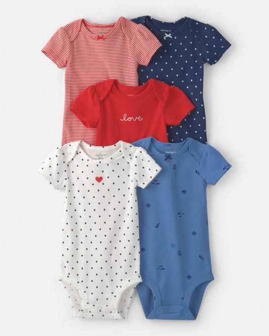 Carter's Baby Girl 5-Pack Beach Multipack Bodysuits - Red/White/Blue