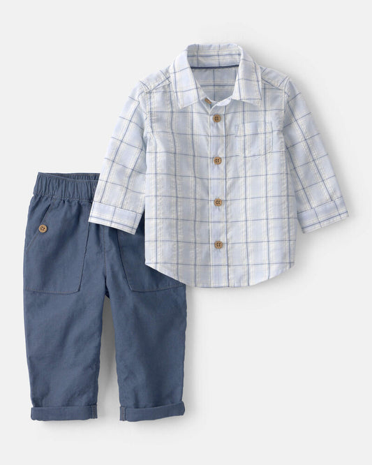 Carter's Baby Boy 2-Piece Plaid Shirt & Pant Set - Blue