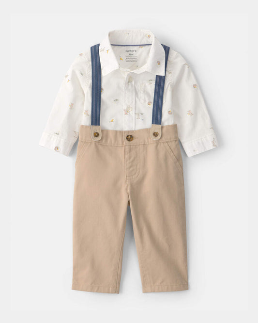 Baby Boy 2-Piece Bunny Bodysuit & Suspender Pant Set - Cream/Khaki