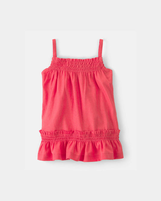 Carter's Baby Girl 2-Piece Solid Linen Sleeveless Dress Set - Pink/Red