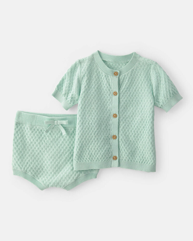 Carter's Baby Girl 2-Piece Crochet Top & Short Set - Green