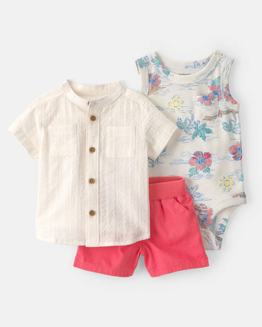 Carter's Baby Boy 3-Piece Solid Short-Sleeve Top & Short Set