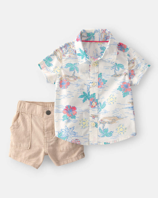 Carter's Baby Boy 2-Piece Solid Short-Sleeve Tee & Pant Set - Brown/White