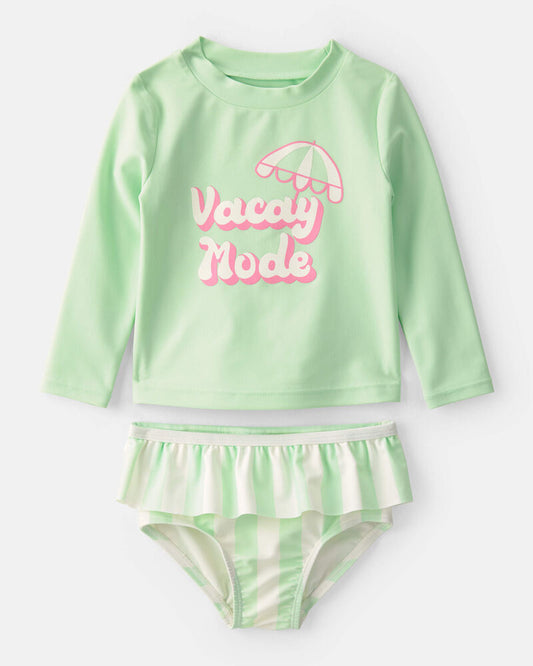 Carter's Baby Girl 2-Piece 'Vacay Mode' Rashguard Swimsuit Set - Green