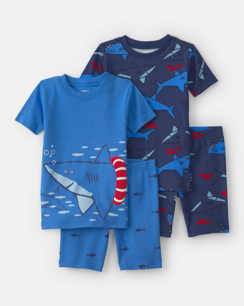 Carter's Baby Boy Shark 100% Cotton Short-Sleeve Snug Fit 4-Piece Pyjama Set - Blue