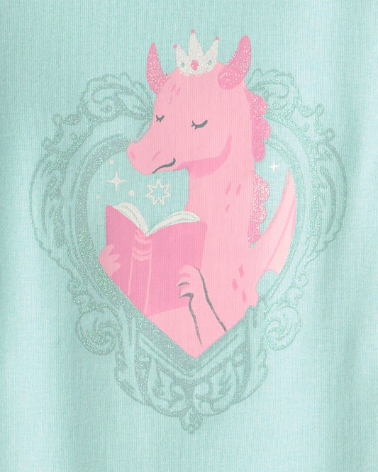 Carter's Baby Girl Fairy Tale Dragon 100% Cotton Short-Sleeve Snug Fit 4-Piece pyjama Set - Blue/Ivory