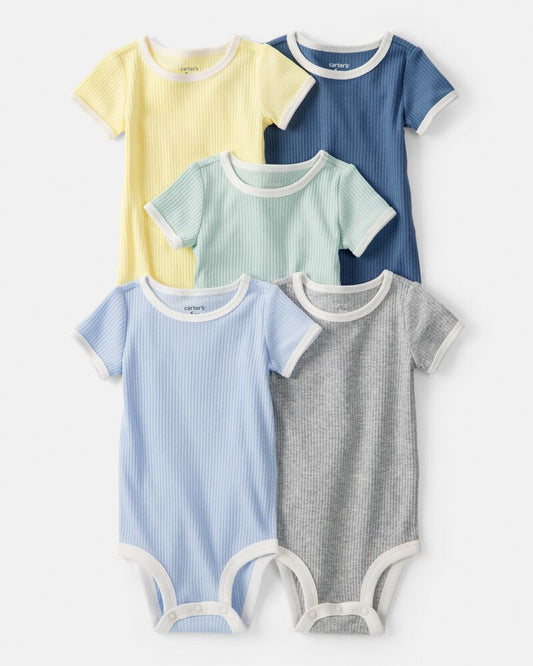 Carter's Baby 5-Pack Solid Multipack Bodysuits - Blue/Yellow/Green