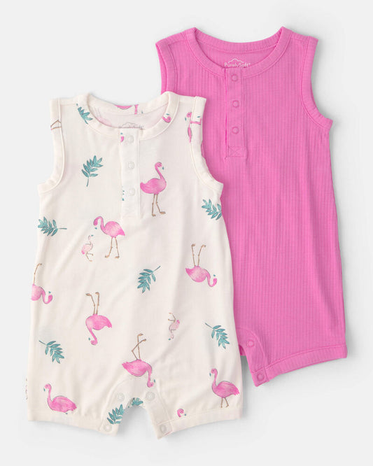 Baby Girl 2-Pack Flamingo PurelySoft Short-Sleeve Romper - Pink/Ivory