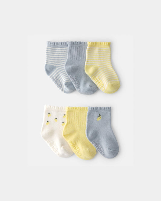 Carter's Baby Girl 6-Pack Lemon Striped Socks - Yellow/Grey