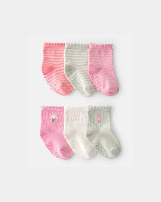 Carter's Baby Girl 6-Pack Ice Cream Socks - Pink/Ivory