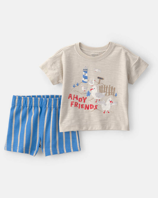 Carter's Baby Boy 2-Piece Seagull Top & Short Set - Brown/Blue