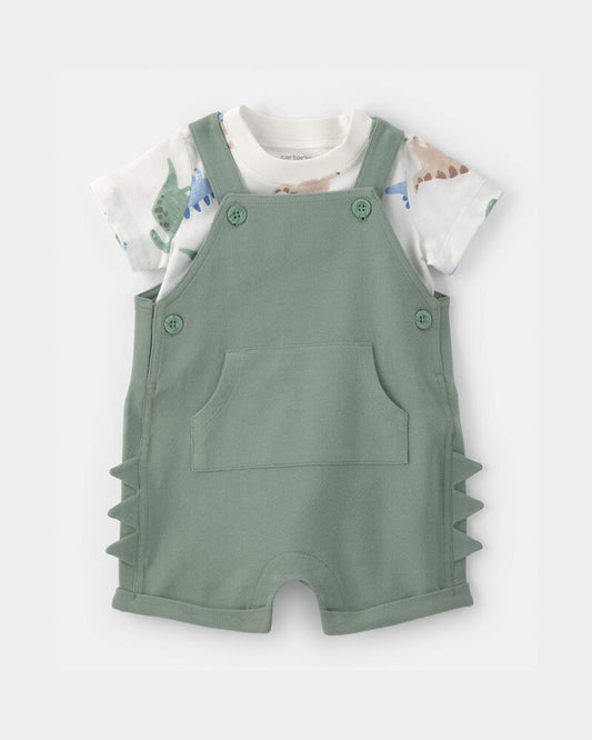 Carter's Baby Boy Animal Print Short-Sleeve Shortall Set - Green