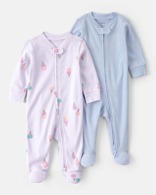 Carter's Baby Girl 2-Pack Ice Cream Sleeper- Purple/Blue