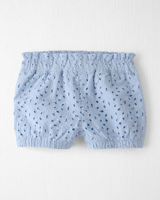 Baby Girl 3-Piece Organic Cotton Outfit Set in Blue Eyelet