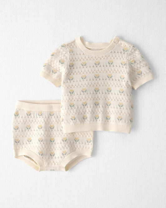 Baby Girl Organic Cotton Sweater Set in Yellow Floral
