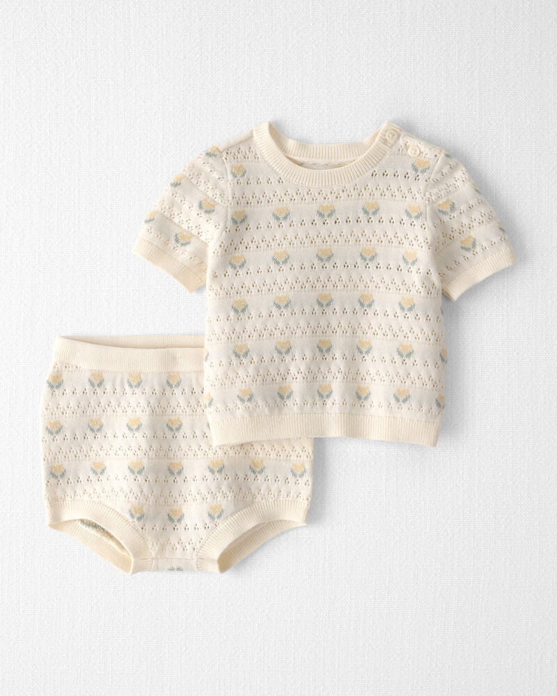 Baby Girl Organic Cotton Sweater Set in Yellow Floral