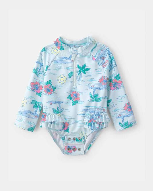 Carter's Baby Girl Beach Long-Sleeve 1-Piece Swimsuit - Blue