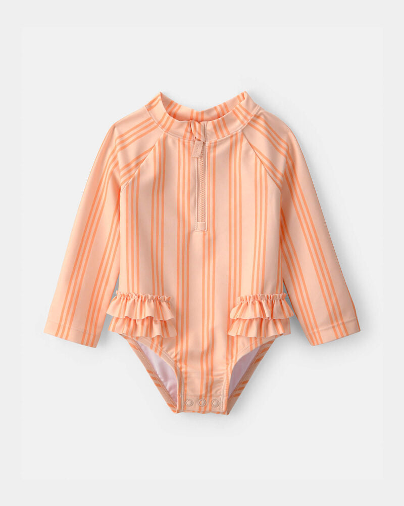 Carter's Baby Girl Striped Long-Sleeve 1-Piece Swimsuit - Orange