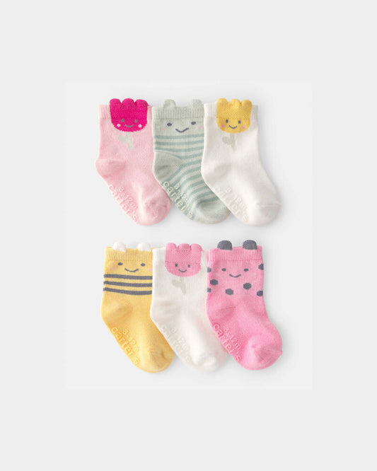 Carter's Baby Girl 6-Pack Floral Critter Socks - Pink/Yellow