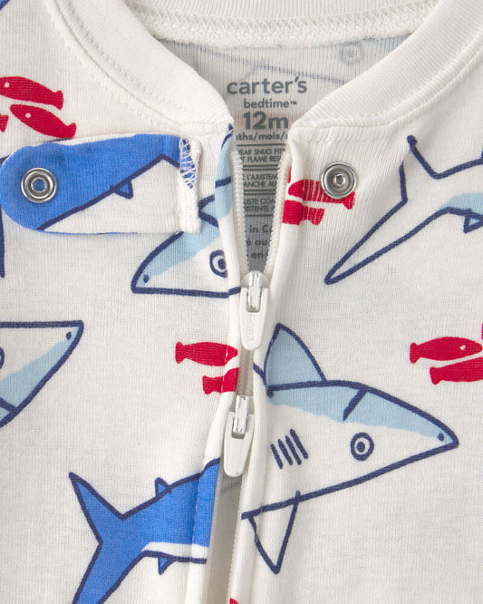Carter's Baby Boy Shark 100% Cotton Snug Fit 1-Piece pyjama - Ivory