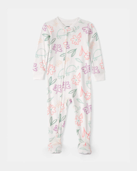 Carter's Baby Girl Floral 100% Cotton Snug Fit 1-Piece Pyjama Set - White