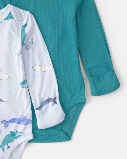 Baby 2-Pack Whale Solid PurelySoft Long-Sleeve Multipack Bodysuits - Blue