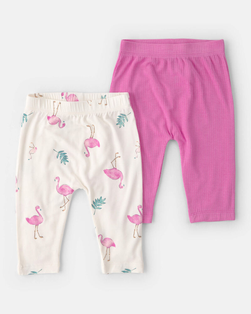 Carter's Baby Girl 2-Pack Flamingo PurelySoft Pull-On Pants - Pink/Ivory