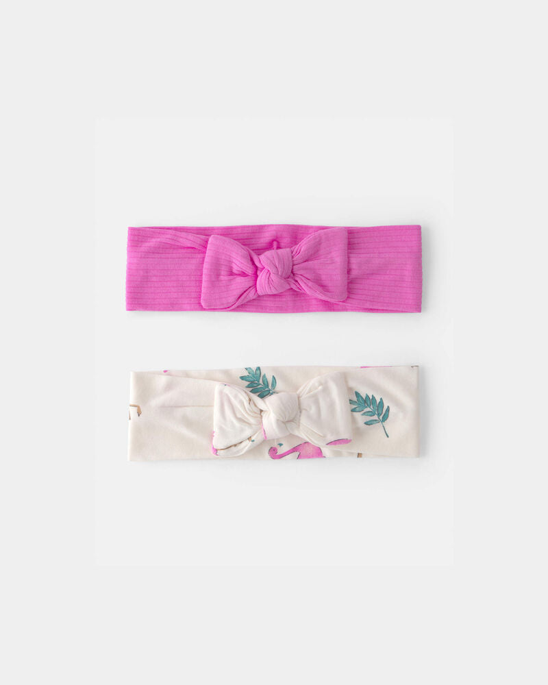 Baby Girl Girl 2 Pack Flamingo Print Headwraps- Cream/Fuchsia