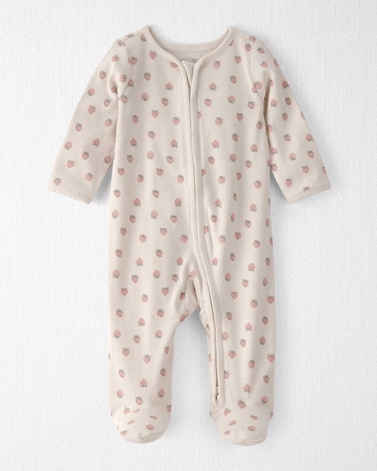 Baby Girl Organic Cotton Sleeper Pyjama in Strawberry-Print