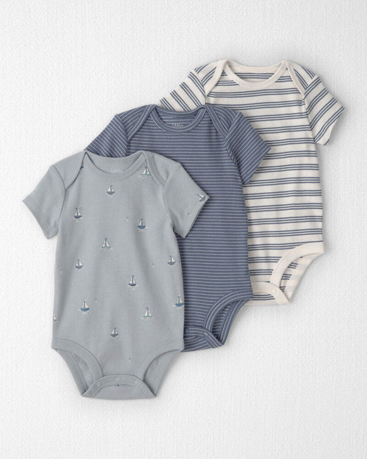 Baby 3-Pack Organic Cotton Bodysuits in Sail Away Print