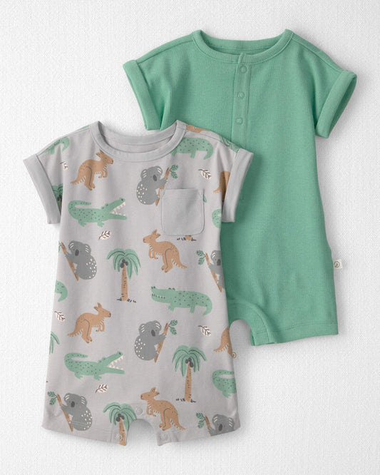Baby 2-Pack Organic Cotton Rompers in Aussie Friends Print