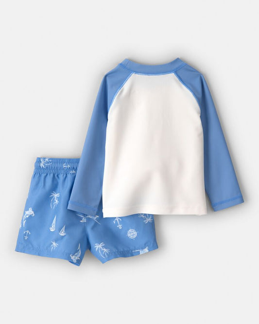 Carter's Baby Boy 2-Piece Shark Long-Sleeve Rashguard Swimsuit Set - Blue/White