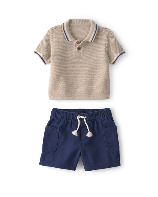 Oshkosh Baby Boy Polo Shirt with Twill Drawstring Shorts