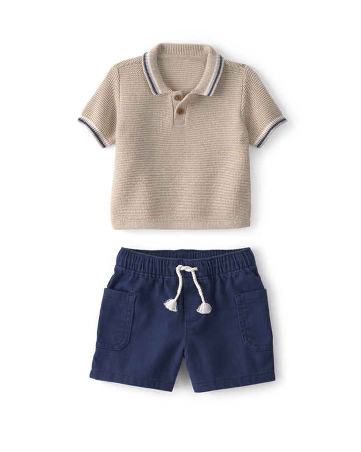 Oshkosh Baby Boy Polo Shirt with Twill Drawstring Shorts