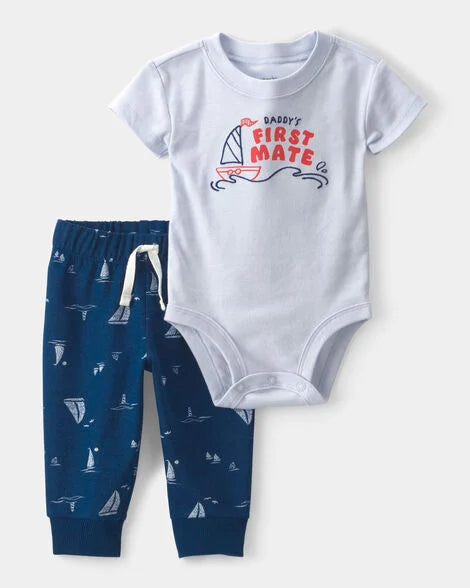 Carter's Baby Boy 2-Piece 'Daddy's First Mate' Boat Bodysuit & Pant Set - Blue