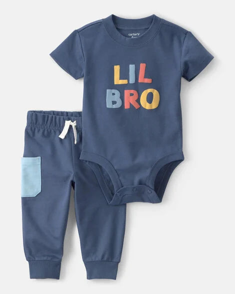 Carter's Baby Boy 2-Piece 'Lil Bro' Bodysuit & Pant Set - Blue