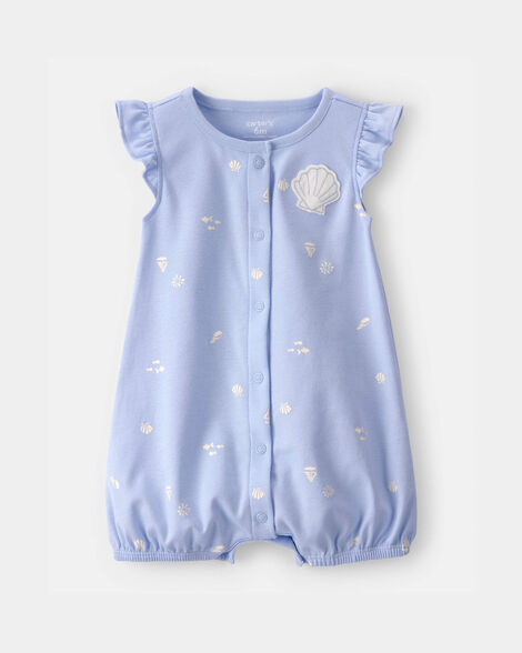 Carter's Baby Girl Shell Flutter Sleeve Romper - Blue