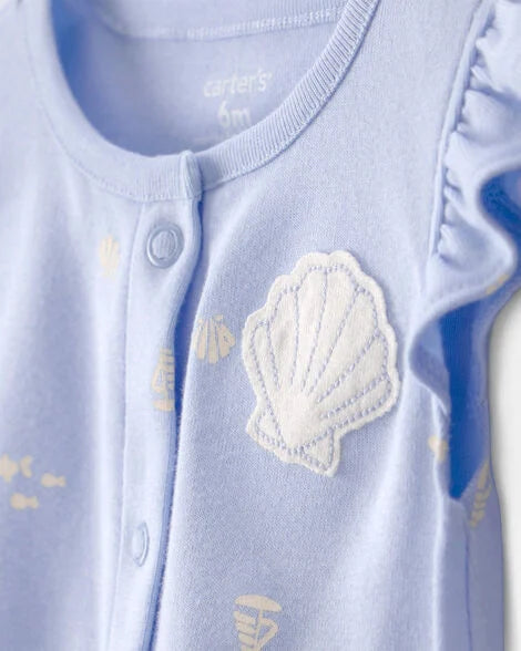 Carter's Baby Girl Shell Flutter Sleeve Romper - Blue