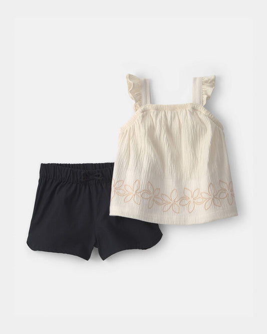 Carter's Baby Girl 2-Piece Floral Top & Short Set - Black/Ivory