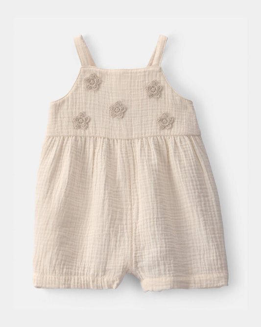 Carter's Baby Girl Floral Applique Sleeveless Romper - Ivory