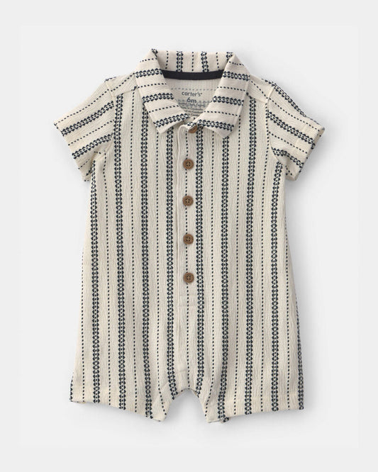 Carter's Baby Boy Striped Short-Sleeve Romper - Black/Ivory