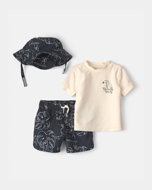 Carter's Baby Boy 3-Piece Rashguard Swimsuit Set - Black/Ivory
